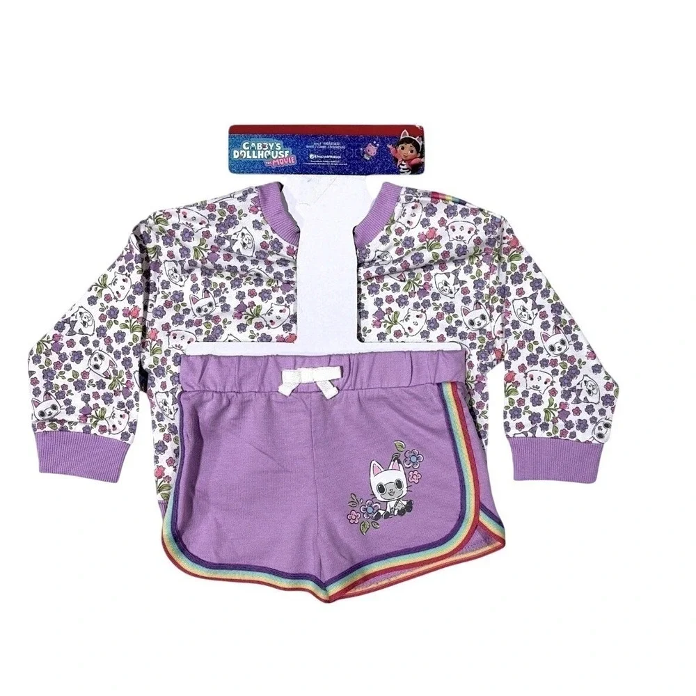 Gabby's Dollhouse Pandy Paws 2 Piece Sweatshirt &Shorts Purple Size 5T NEW